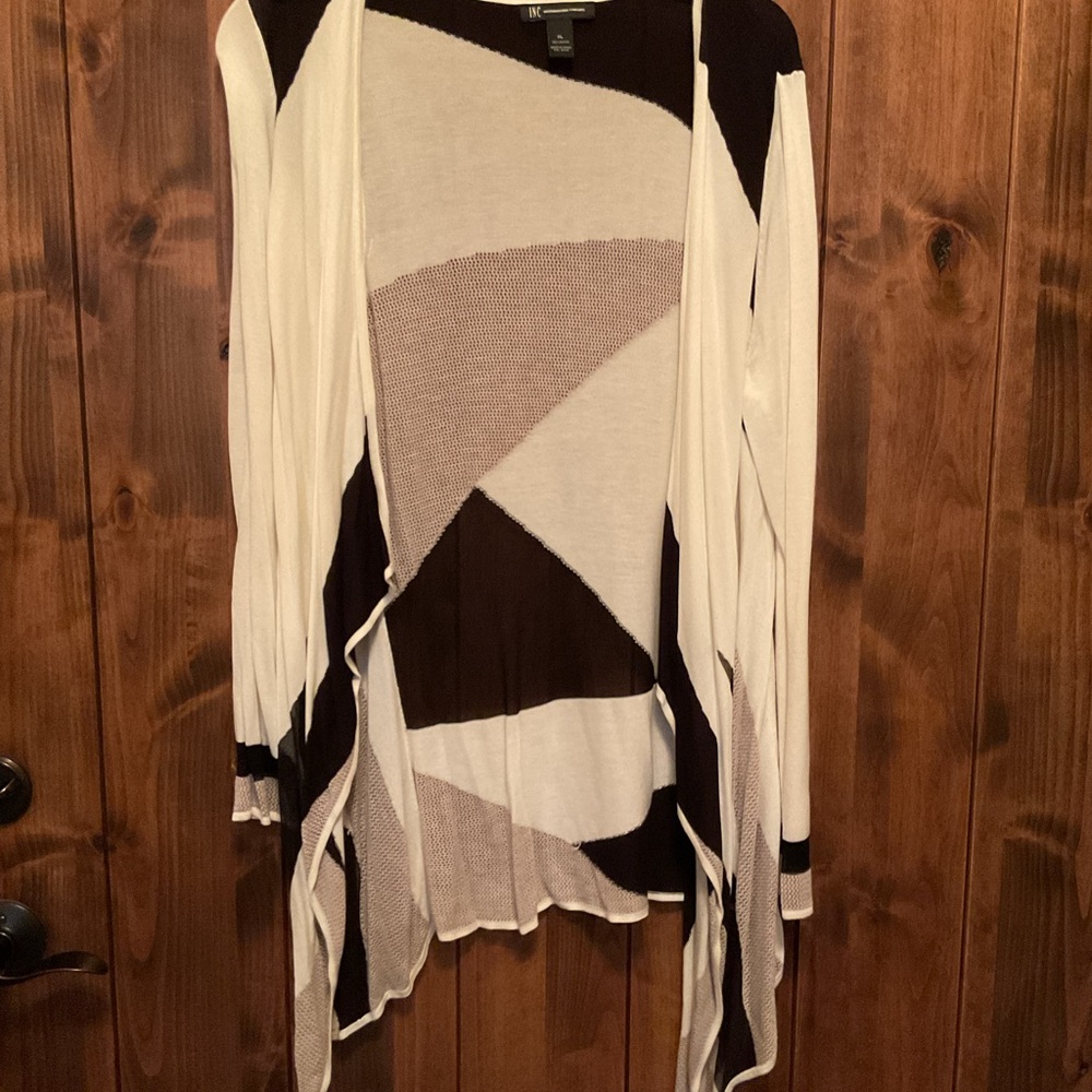 INC International Concepts Black and Cream Geometric Cardigan